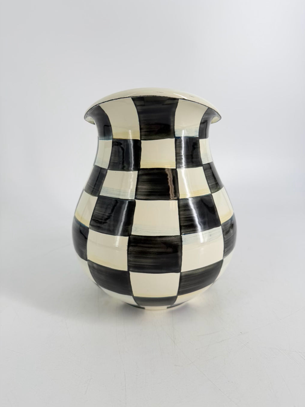 MACKENZIE CHILDS Courtly Check Black & Cream Metal Pitcher