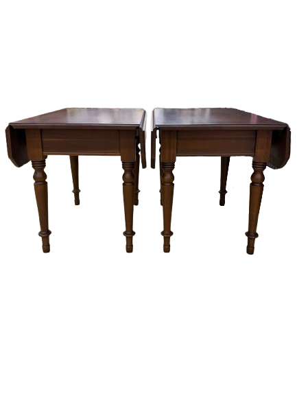 TELL CITY Drop Leaf Dark Brown Wood Pair Of End Tables