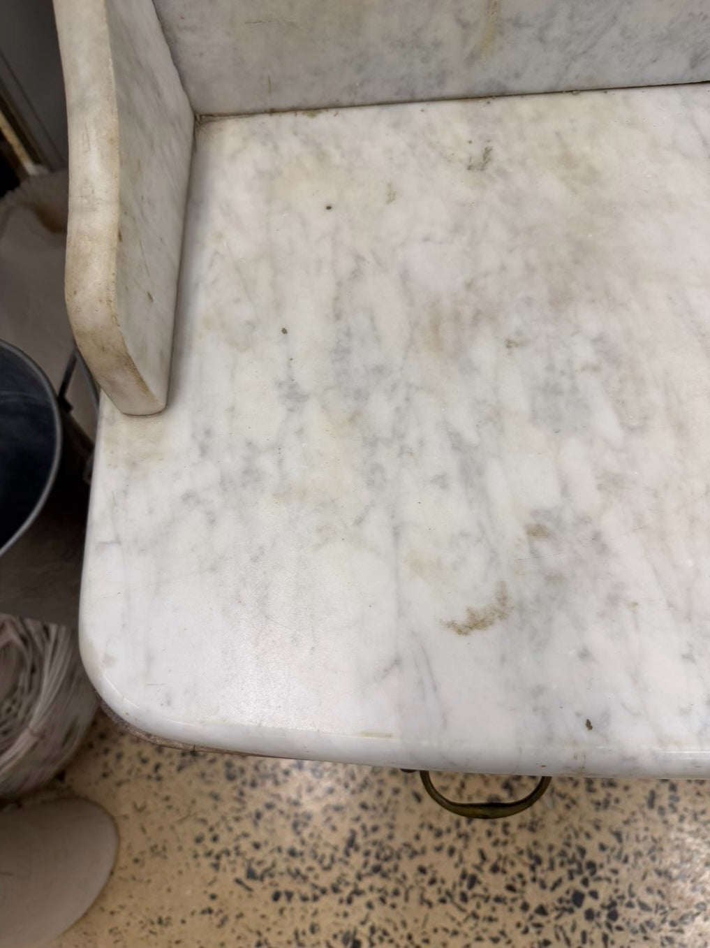 ANTIQUE Dark Brown Wood Wash Stand w/ Marble Top