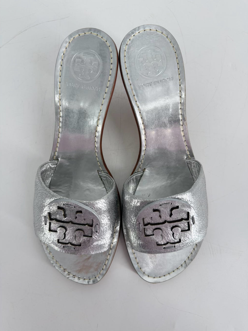 TORY BURCH Size 8.5 Silver Kitten heels