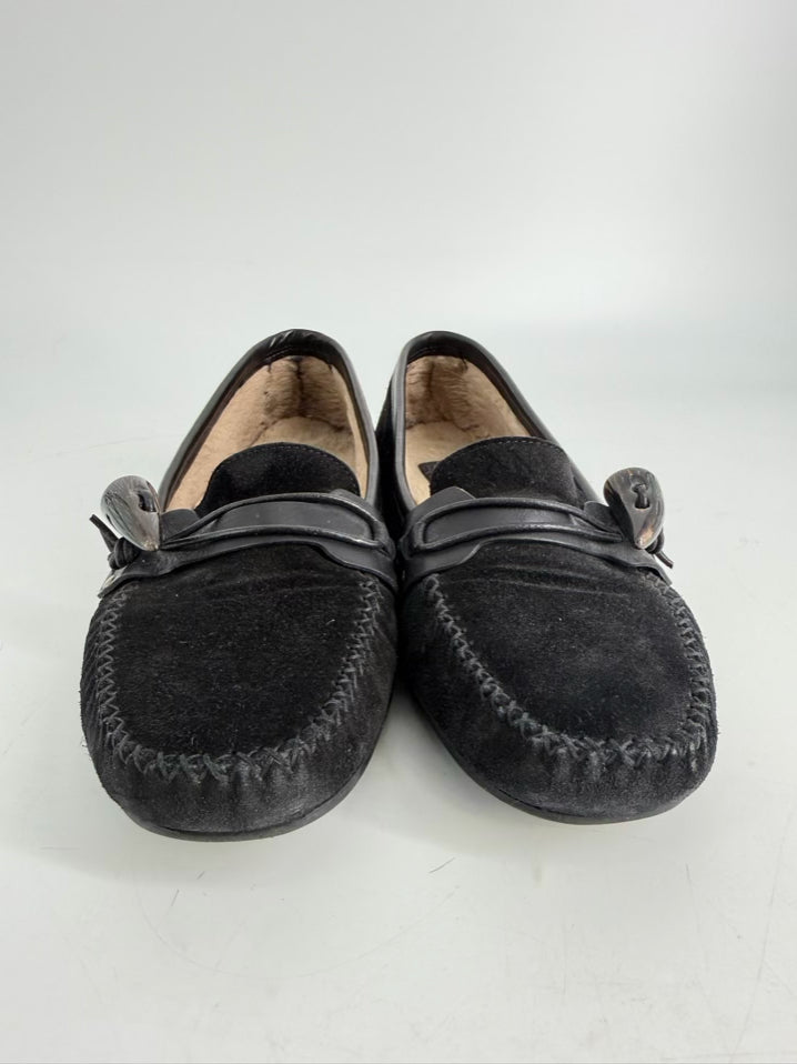 SALVATORE FERRAGAMO Size 9.5 Black Leather Flats