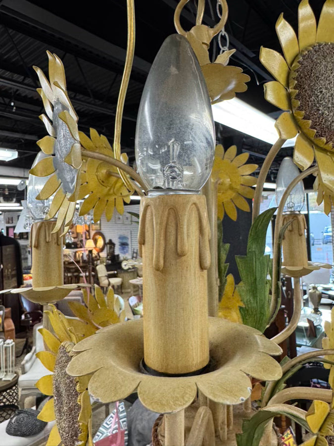 Yellow & Green Tole Sunflower 5-Arm Chandelier