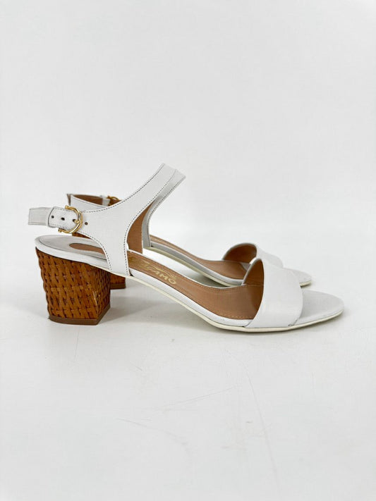 SALVATORE FERRAGAMO Size 8.5 White Leather Woven Heels