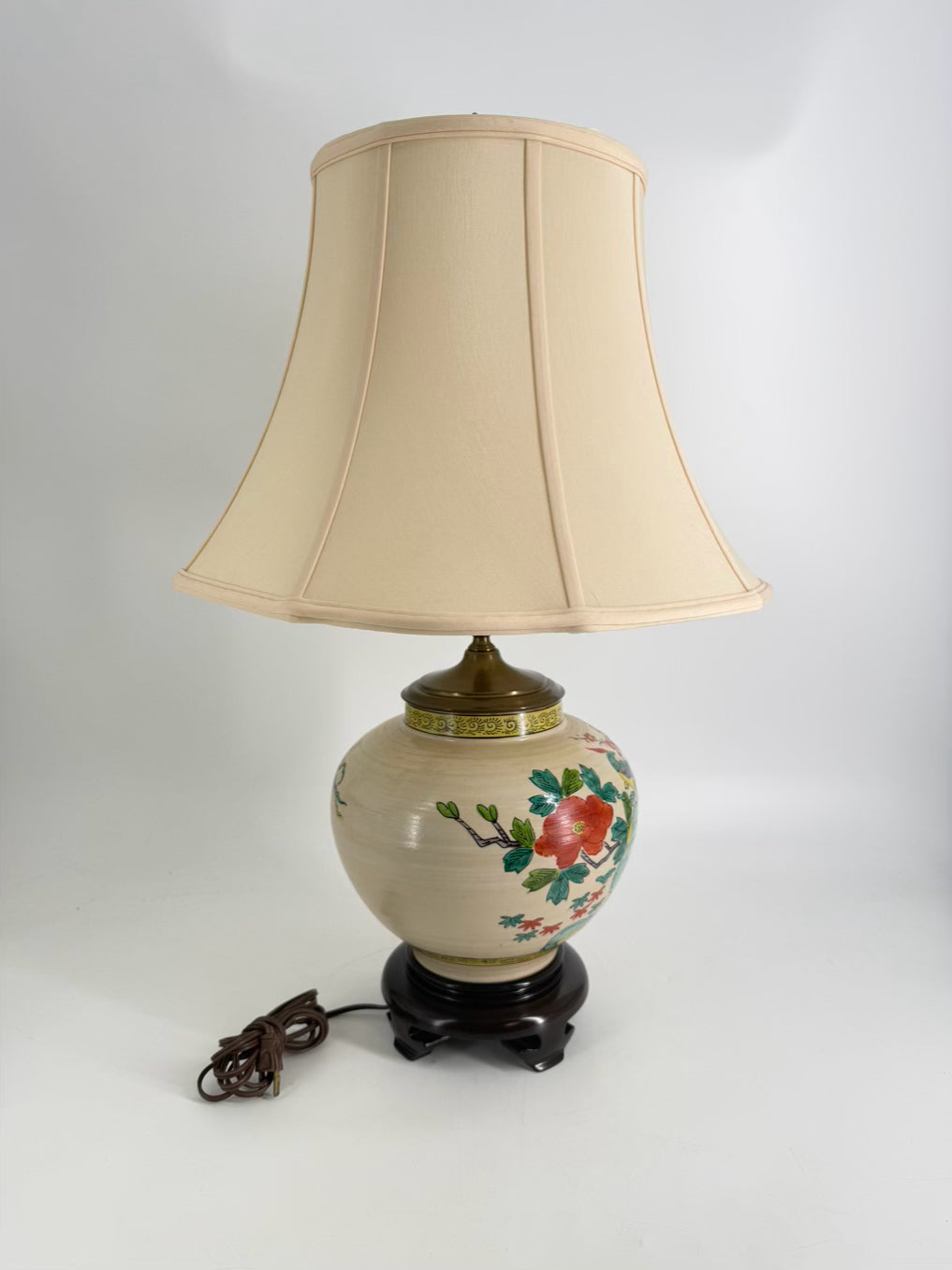 Tan, Rust & Green Porcelain Lamp w/ Shade