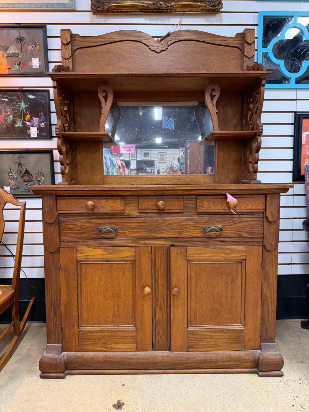 VICTORIAN Oak Side Board 2 Piece
