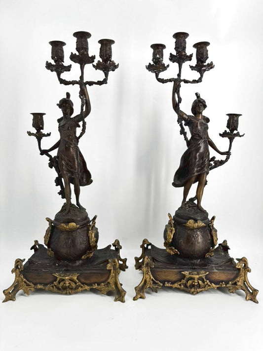 Bronze Decorative Ladies Pair of Candelabras