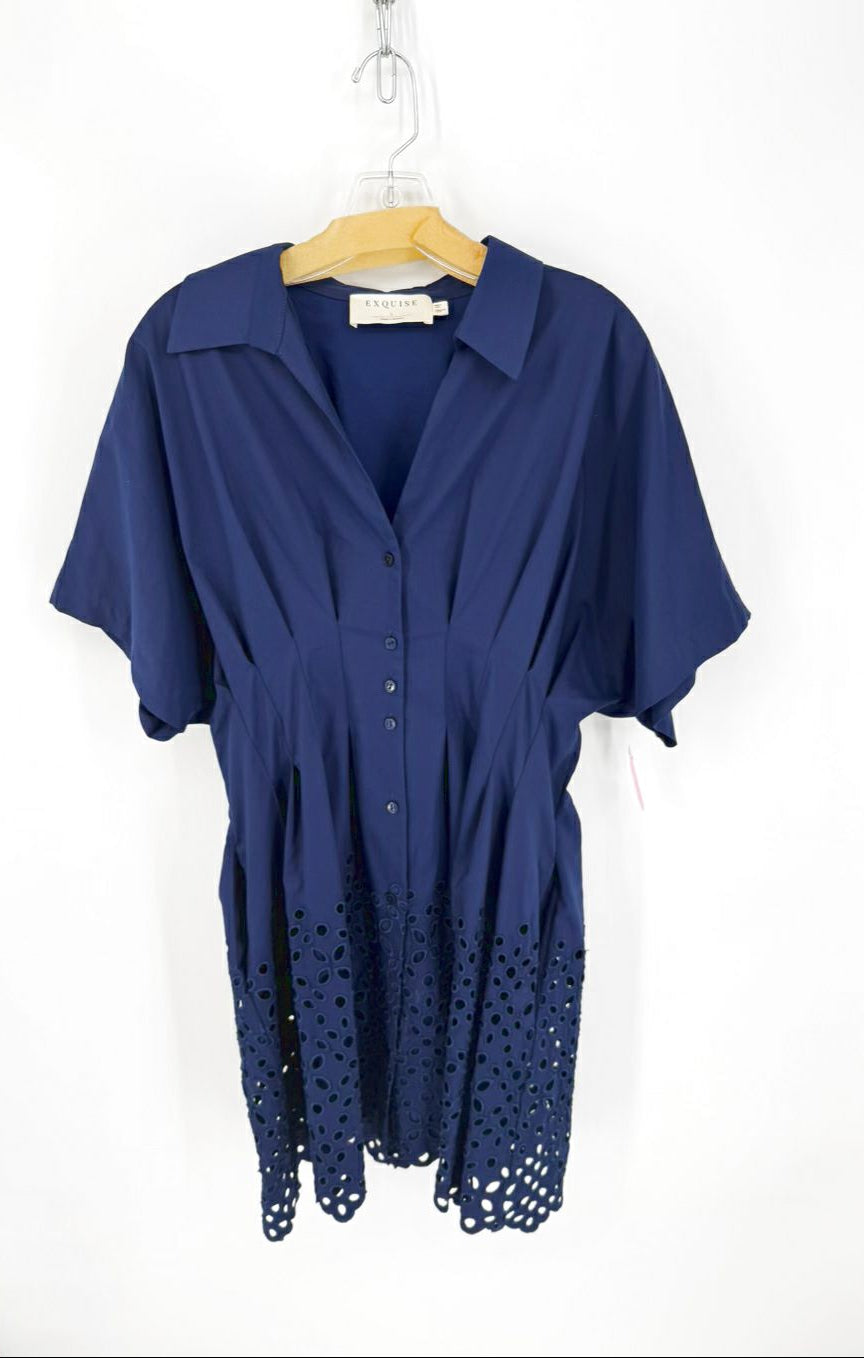 EXQUISE Size L Navy Pleated Dress