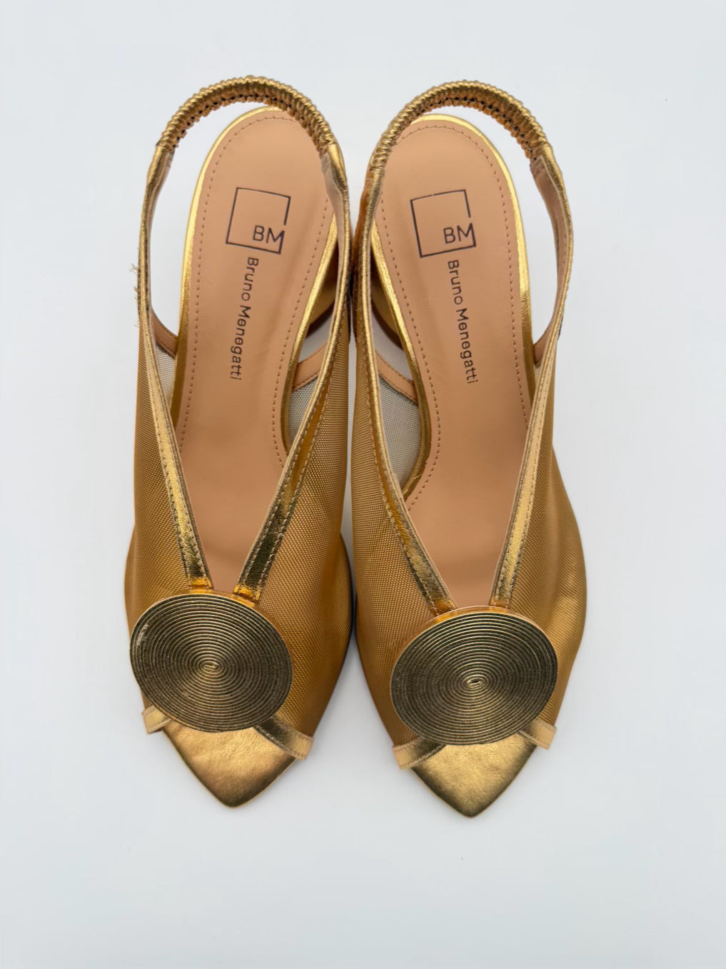 BRUNO MENEGATTI  WMNS Size 7 Gold Block Heel NWOT