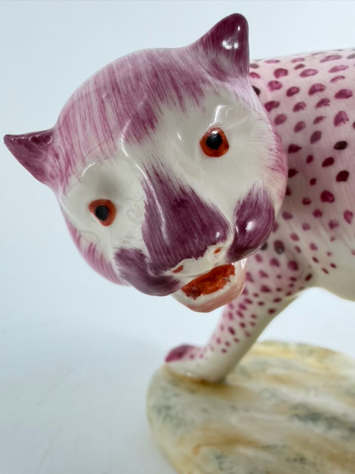 CHELSEA HOUSE Pink & White Porcelain Pair of Leopard Figurines