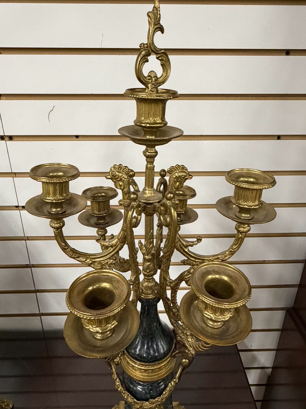 ITALIAN Brass & Marble 3 Piece Clock & Candelabra