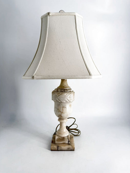 VINTAGE White Alabaster Urn Lamp w/ Shade