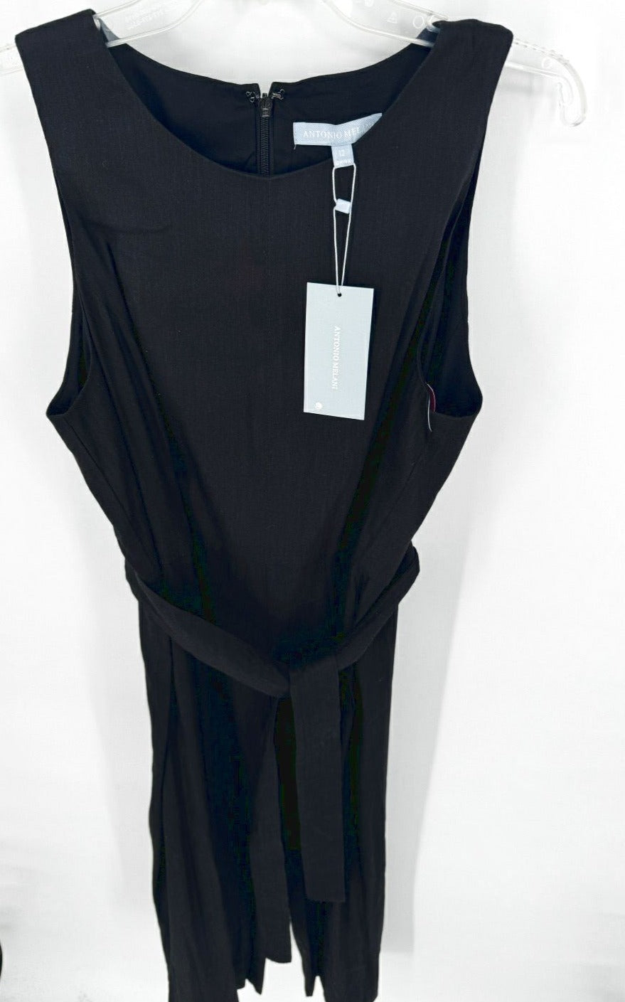 ANTONIO MELANI Size 12 Black Adelaide Linen Jumpsuit NWT