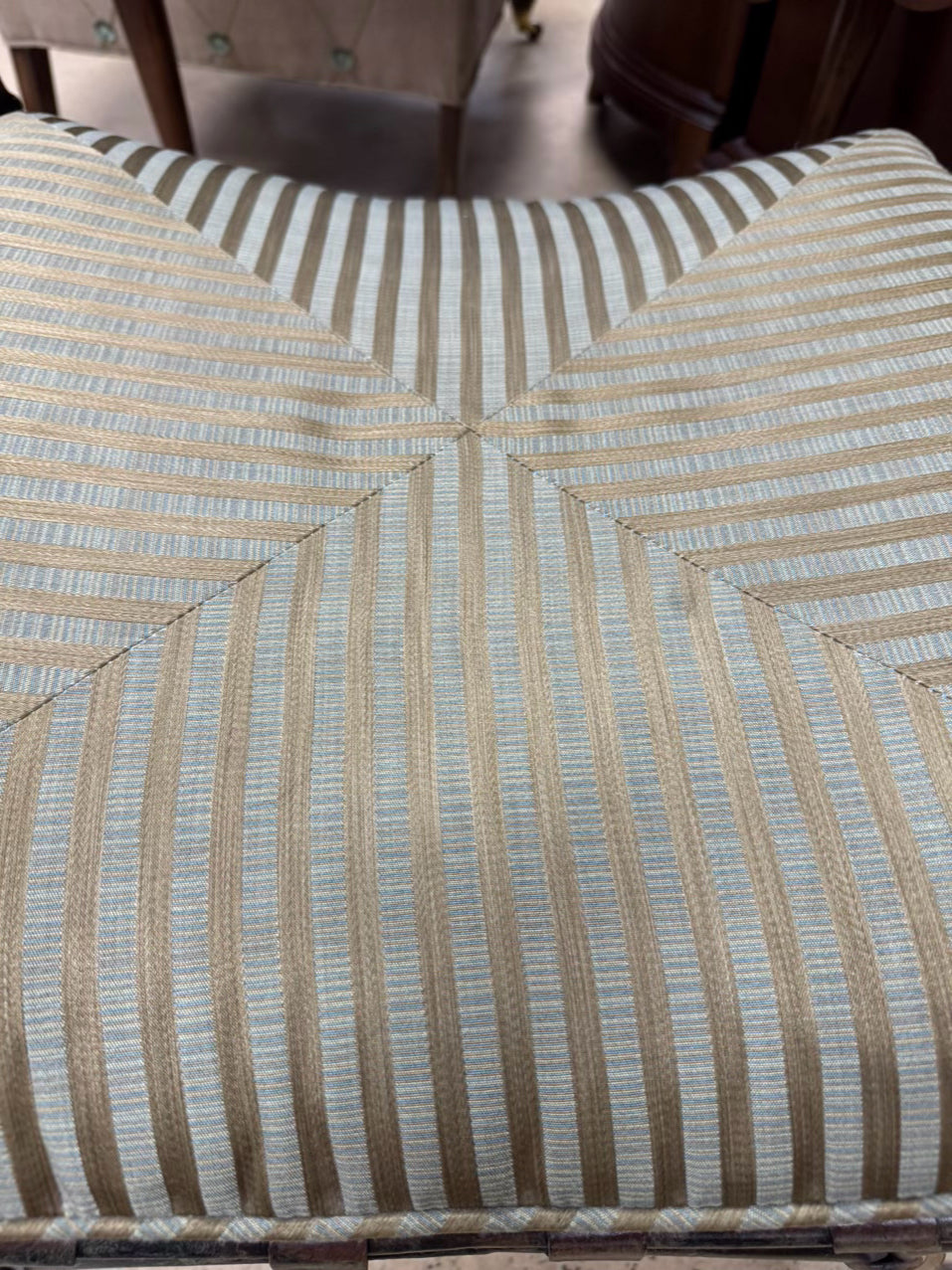 Metal Brushed Gold & Green Stripe Cushion Stool