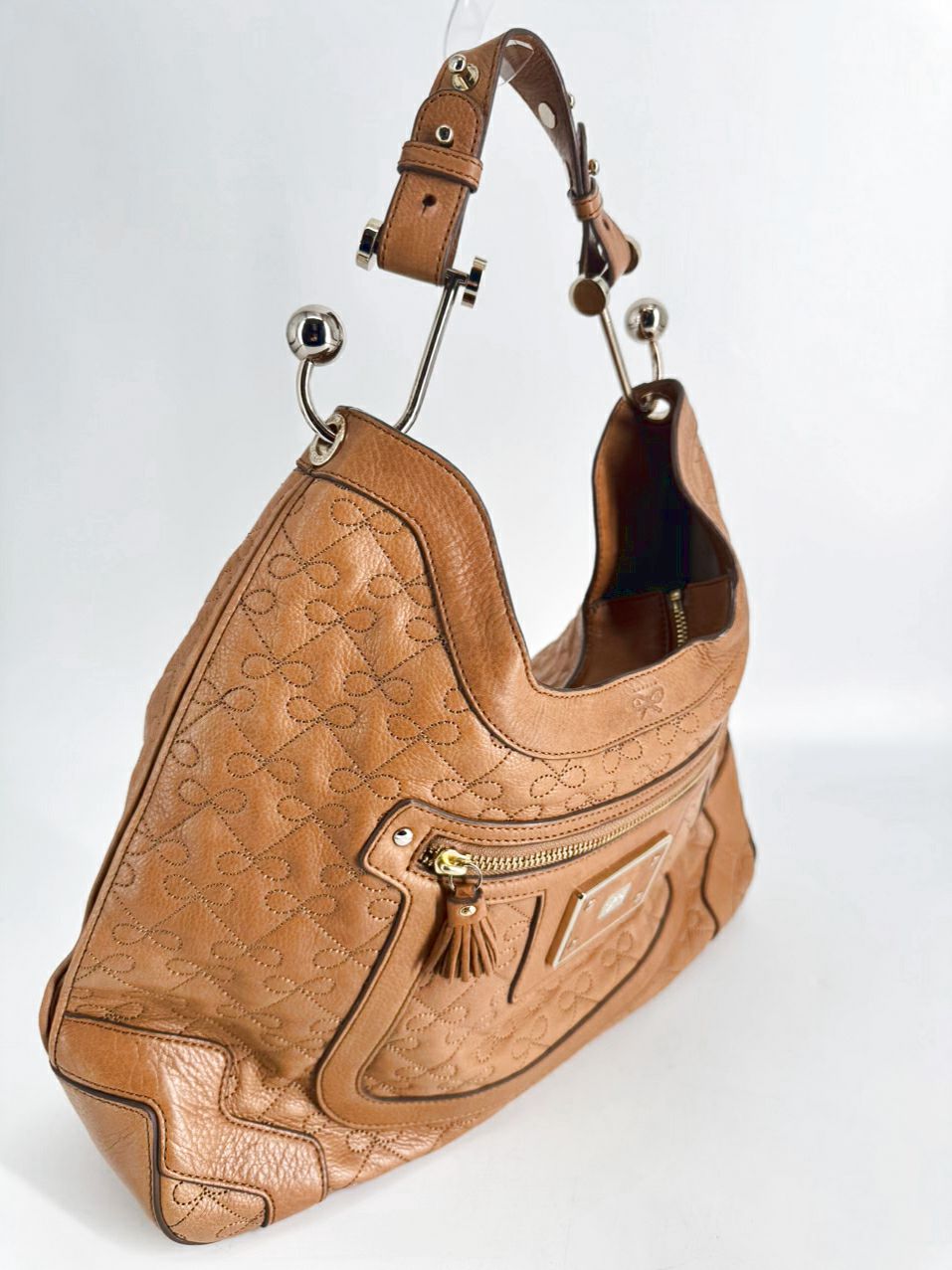 ANYA HINDMARCH Cognac Leather Bow Detail Purse