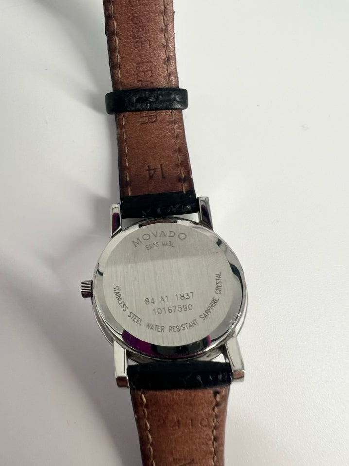 MOVADO Black Leather Stainless Steel Sapphire Crystal Watch