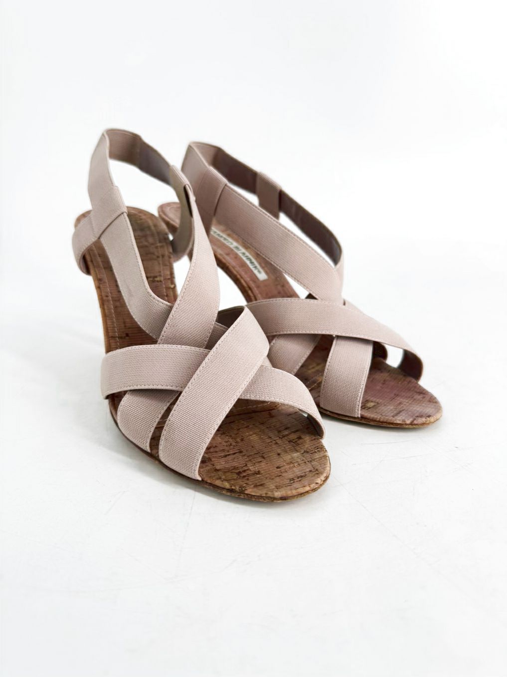 MANOLO BLAHNIK Size Wmns 37.5 Beige Grosgrain Slingback Heels