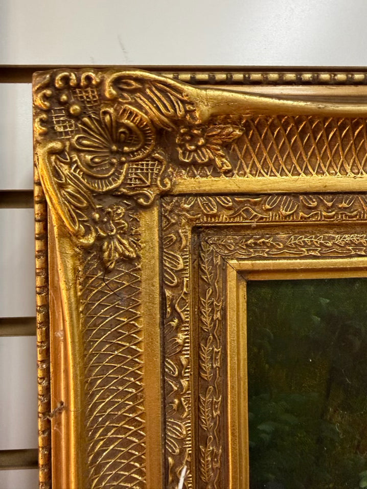 Equestrian Scene Painting In Gold Frame