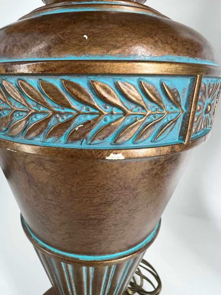 Gold & Aqua Metal Pair of Lamps w/ Shades