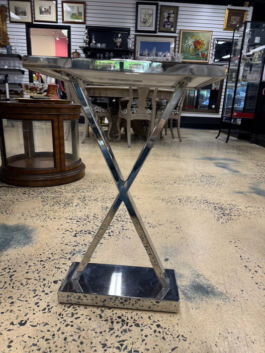 White & Silver Metal & Faux Marble Side Table