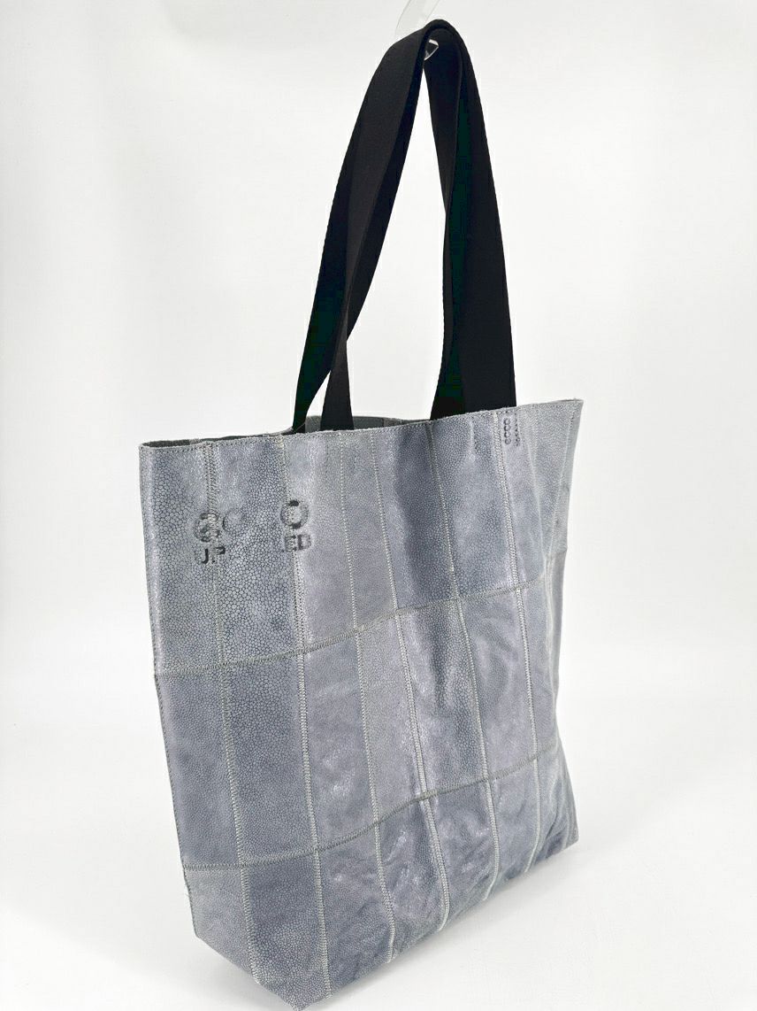 ECCO Powder Blue Iridescent Leather Patchwork Tote Bag