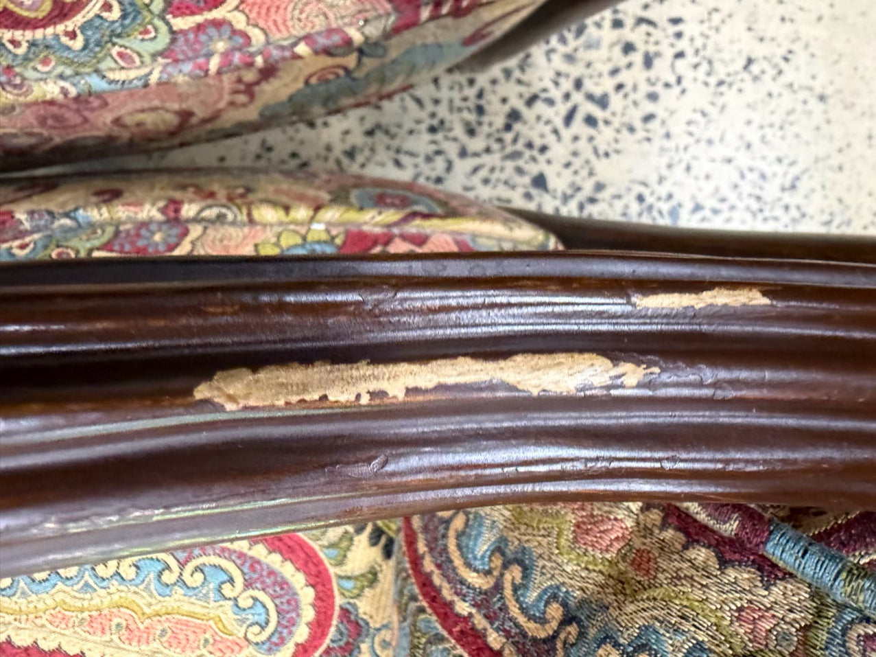Wood Neo Classical Paisley Print Pair Of Chairs