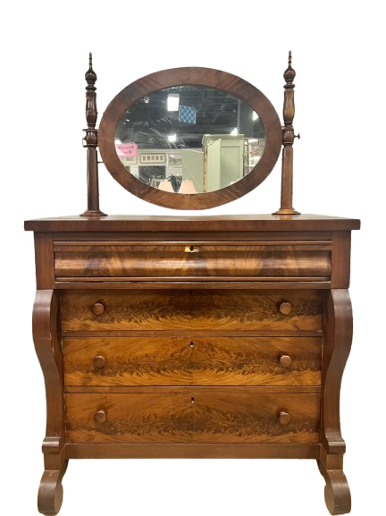 ANTIQUE Wood Empire Chest w/ Mirror