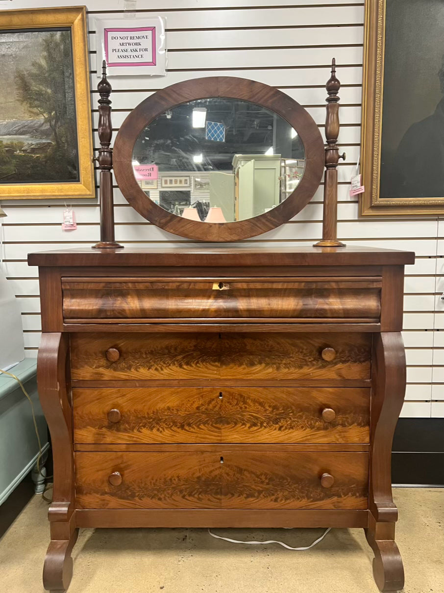 ANTIQUE Wood Empire Chest w/ Mirror