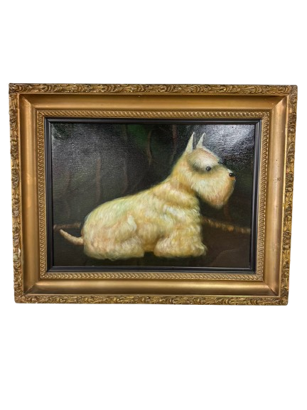 White Scottish Terrier Painting in Ornate Gold Frame