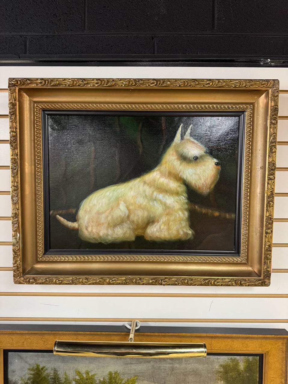 White Scottish Terrier Painting in Ornate Gold Frame