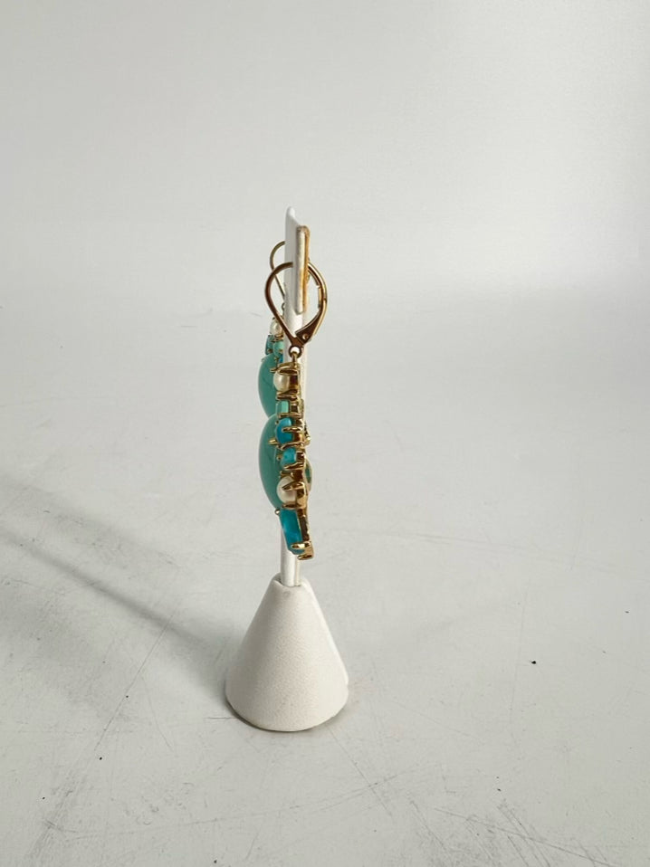 KATES SPADE Blue Rhinestone Faux Pearl Gold Tone Earrings