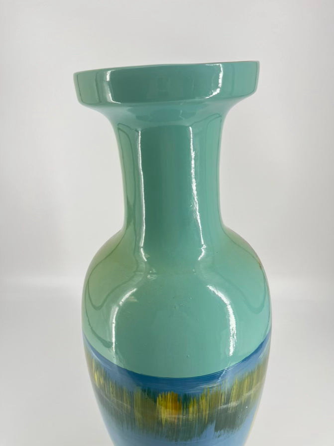 ABBY GELINA Green & Yellow Painted Boat Scene Vase