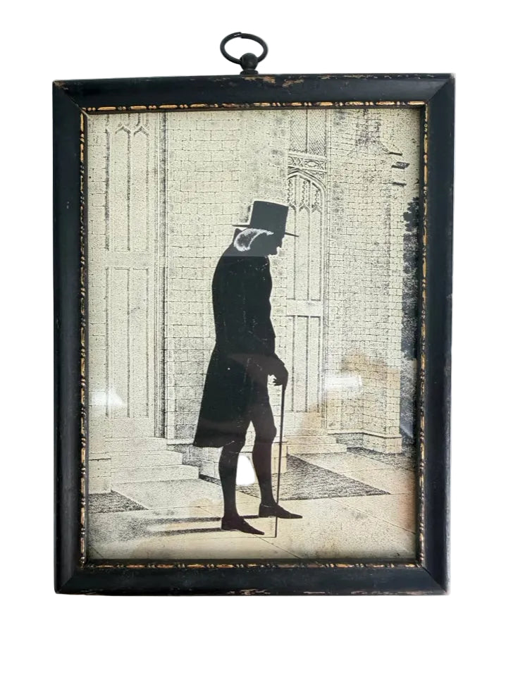 William White Silhouette Lithograph in Black Wood Frame