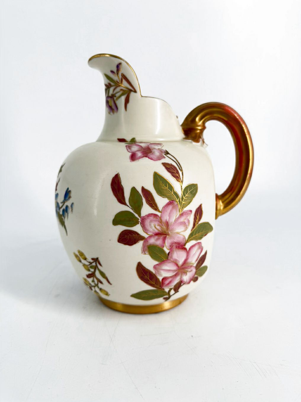 ROYAL WORCESTER Cream, Pink, Green & Yellow Flatback Pitcher