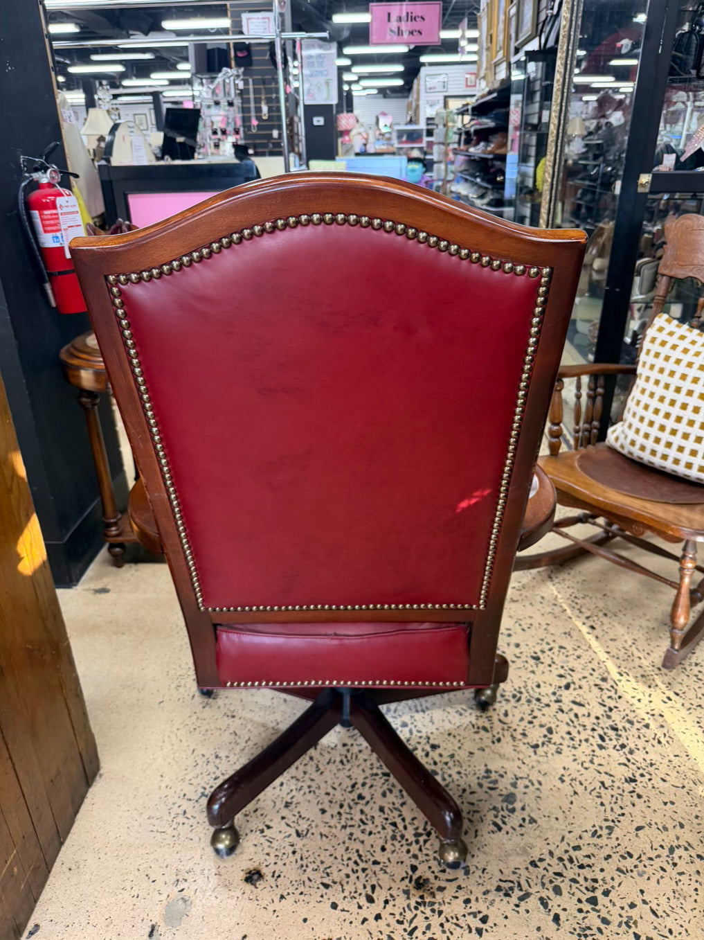 BRADINGTON YOUNG Red Leather & Wood Desk Chair
