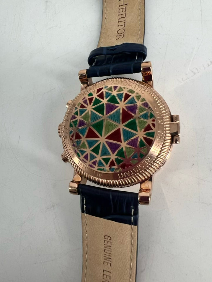 HERITOR Blue Leather Automatic Watch NWT