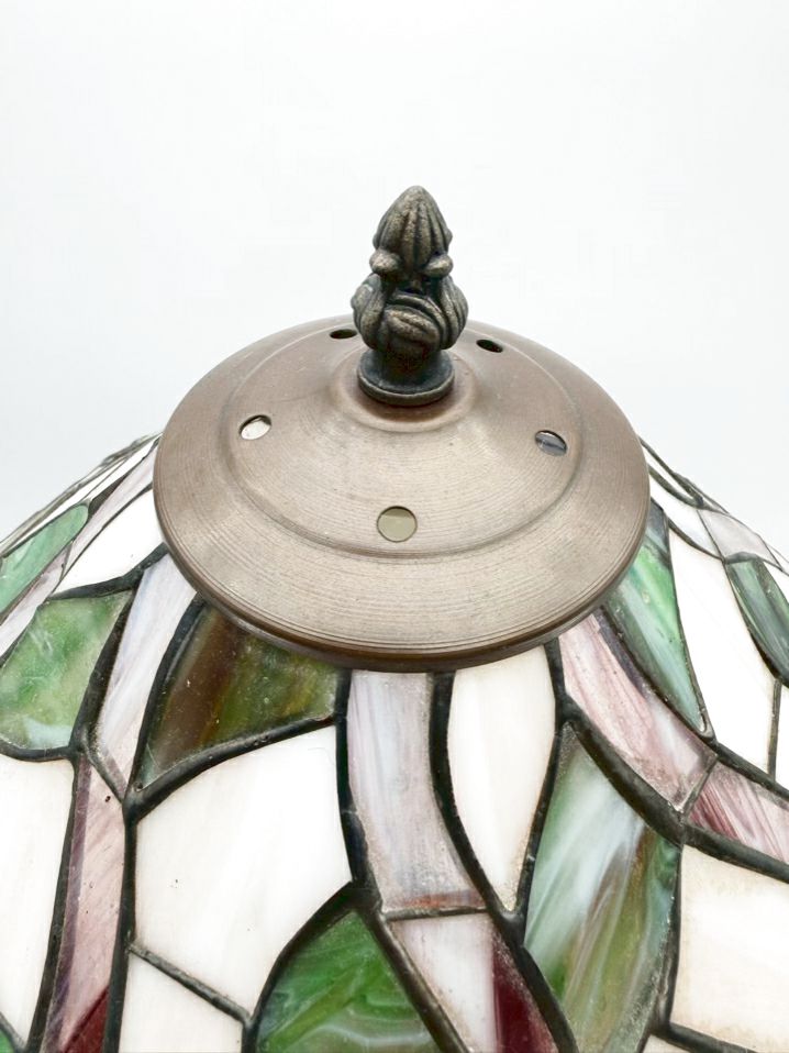 Tiffany Style Metal Lamp w/ Purple, Green & White Shade