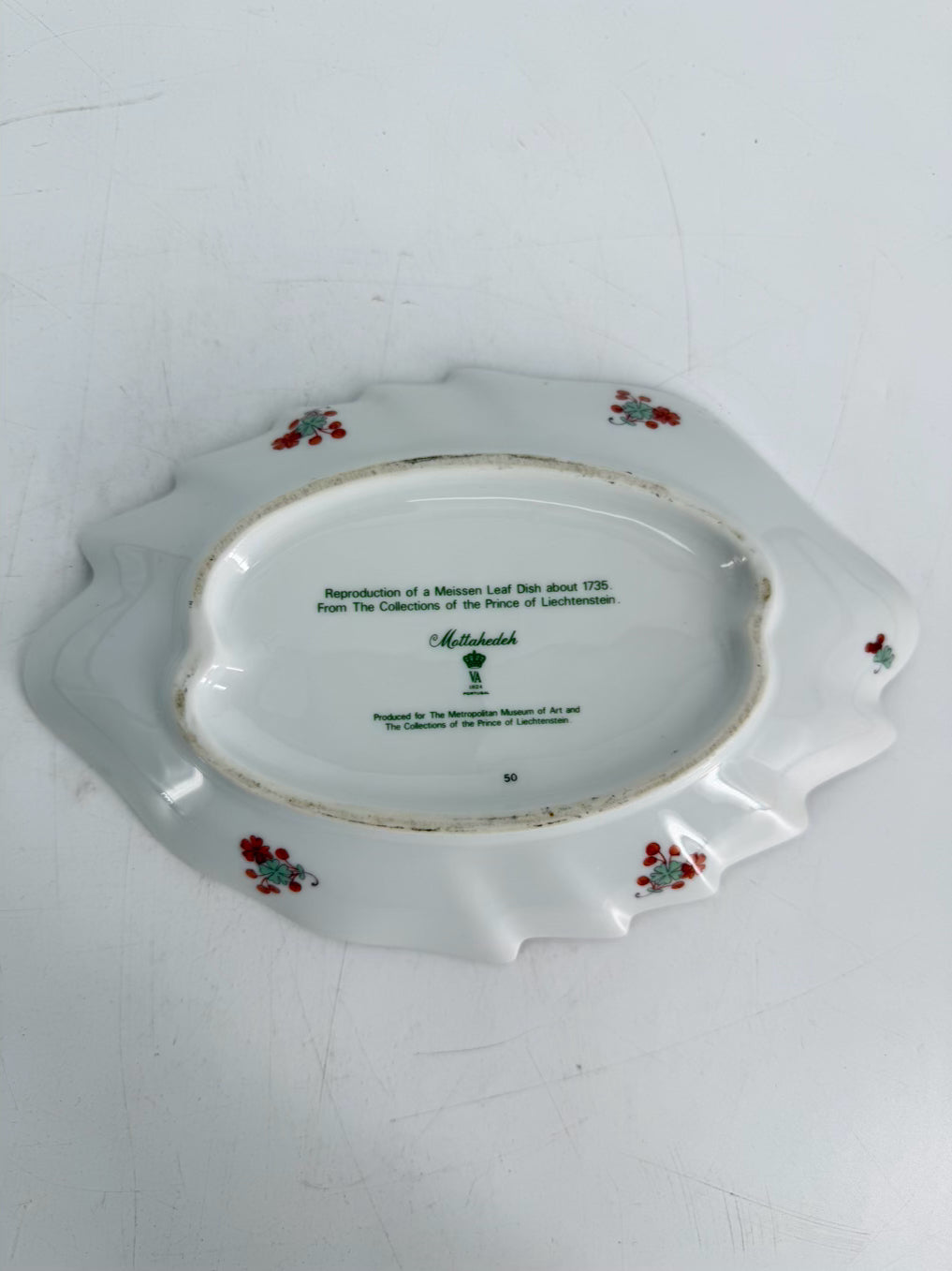 MOTTAHEDEH White, Rust & Green Porcelain Hand Painted Dish