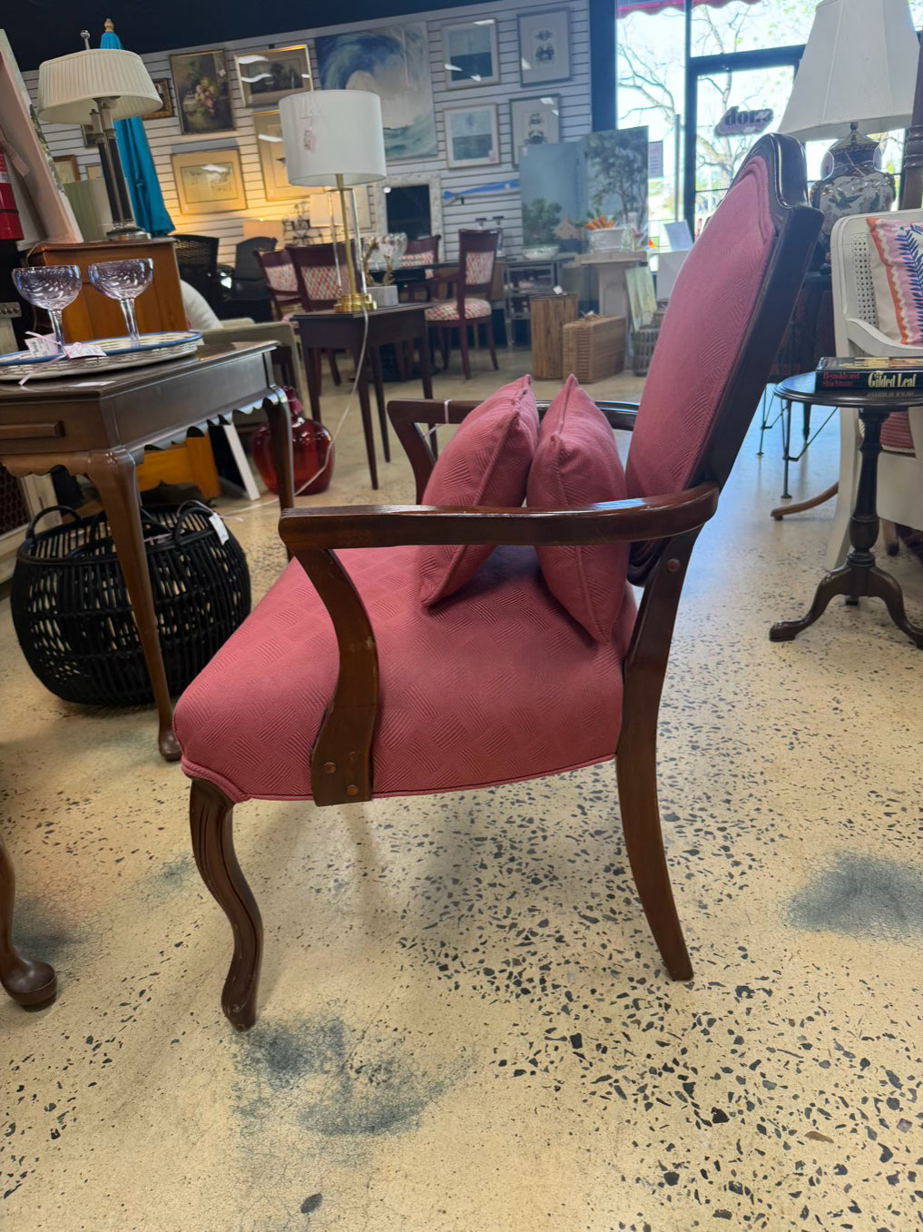 VINTAGE Wood Louis XVI Chair w/ Pink Fabric & 2 Pillows
