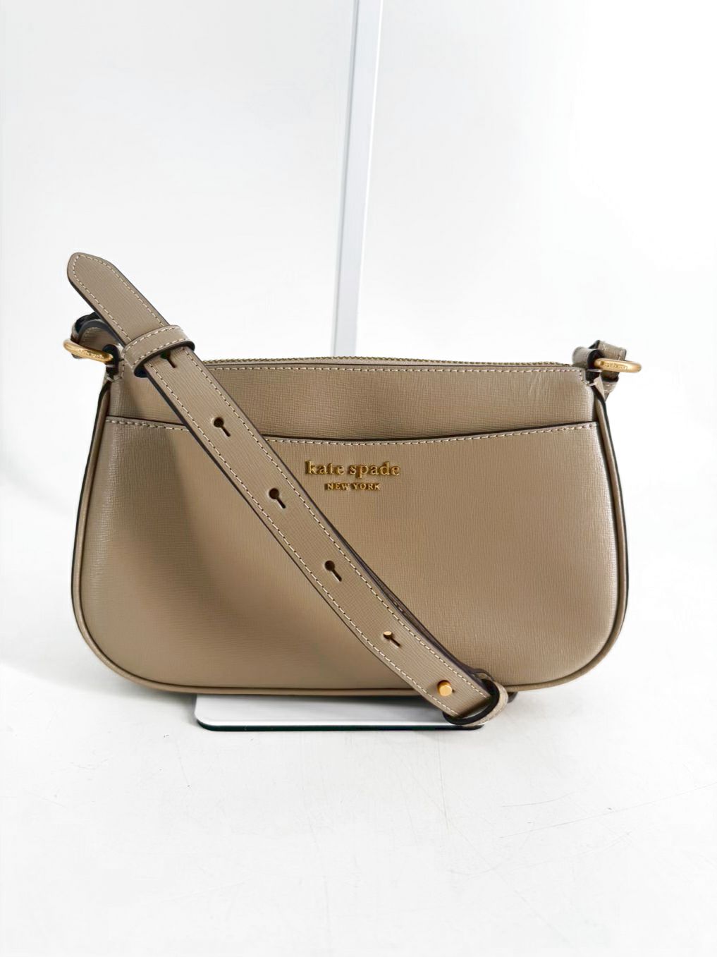 KATE SPADE Oatmeal Leather Crossbody Bag w/ Gold Tone Hardware
