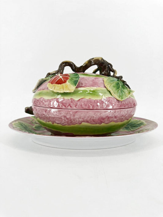 CHELSEA HOUSE Pink & Green Vine Tureen & Charger