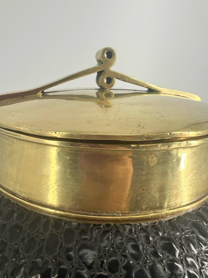 Brown Tozai Ceramic Jar W/ Brass Lid