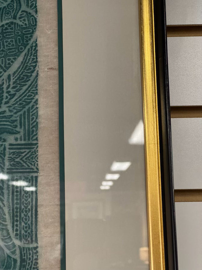 Turquoise Thai Temple Rubbing in Black & Gold Frame