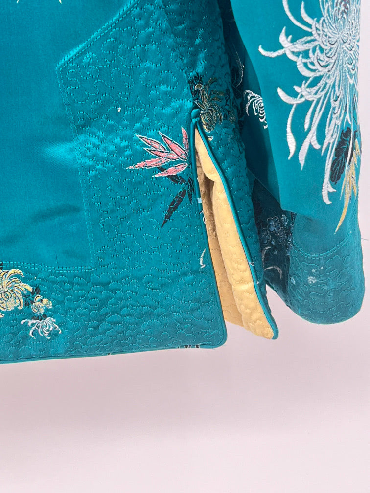 VINTAGE SOLZ SQUIRREL Size L Teal & Gold Floral Reversible Jacket
