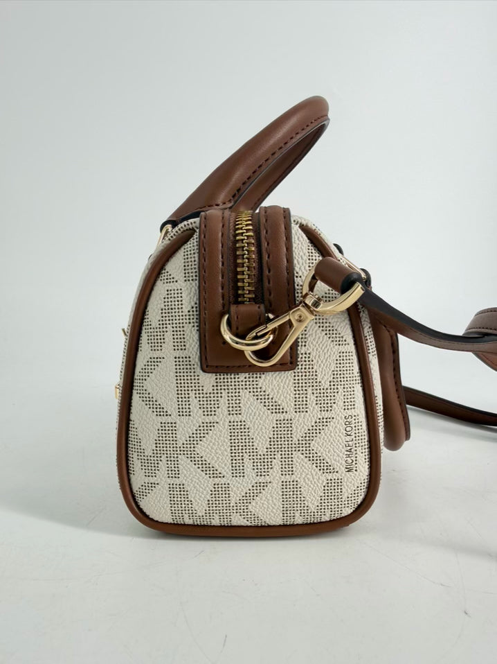 MICHAEL KORS Beige & Brown Mini Monogram Crossbody Bag