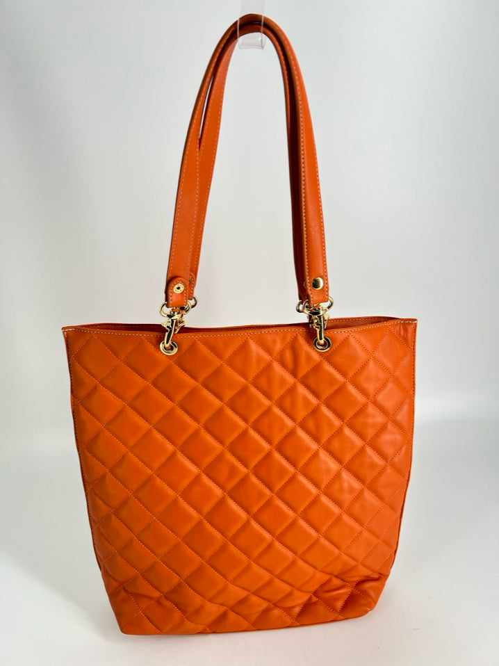 J MCLAUGHLIN Orange Quilted Tote Bag