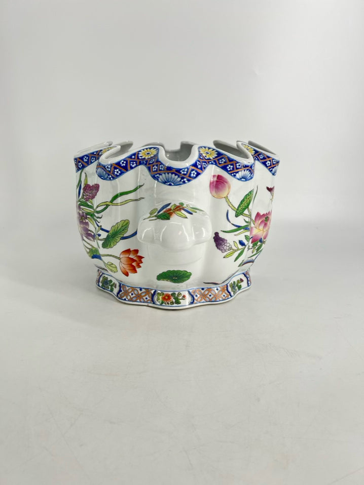 White, Purple & Green Porcelain Floral & fish Foot Bath