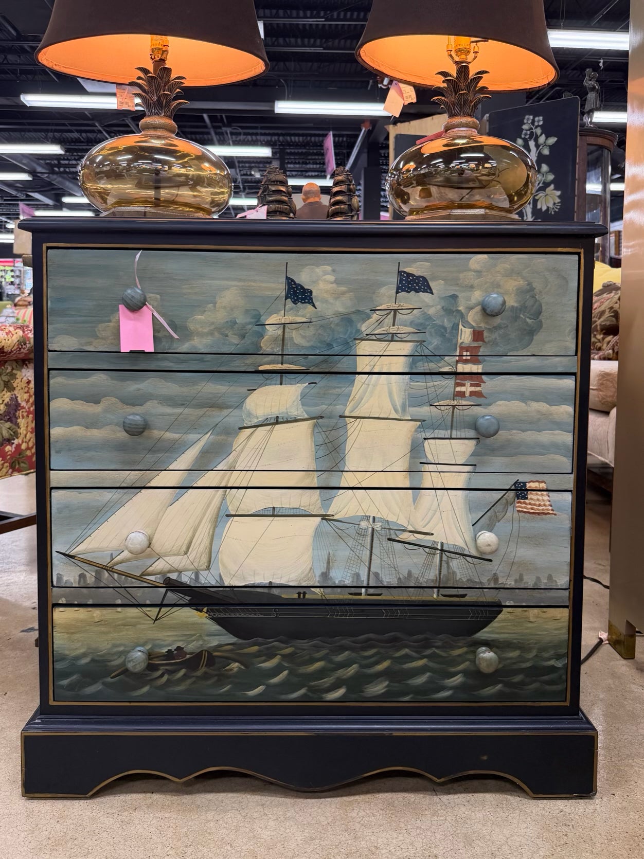 Blue & Cream Wood Ship & Star 4 Drawer Chest