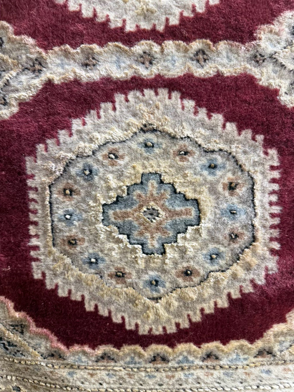 TURKISH Burgundy & Cream Wool Jaldar Fringe Area Rug
