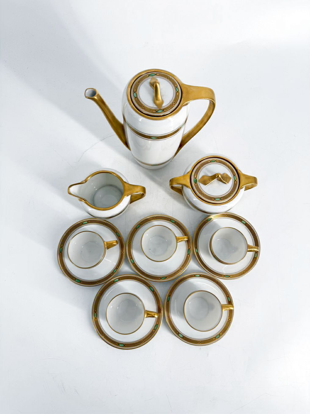 RS GERMANY White, Green & Gold Porcelain Coffee Service Setting For 5