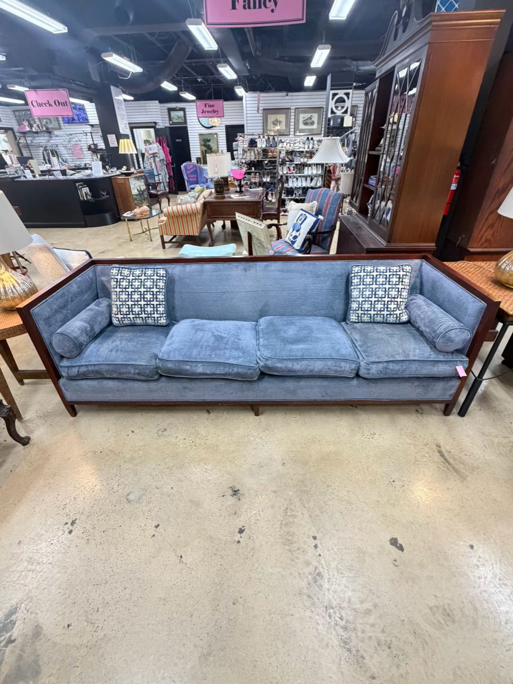 Blue Velveteen Square Sofa